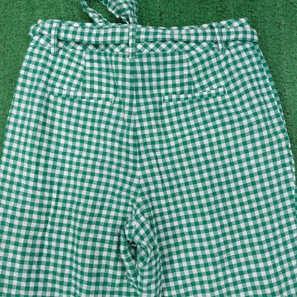 Banana Republic‎ Pants Womens 2 Green Gingham Paperbag Crop Twill Belted Linen